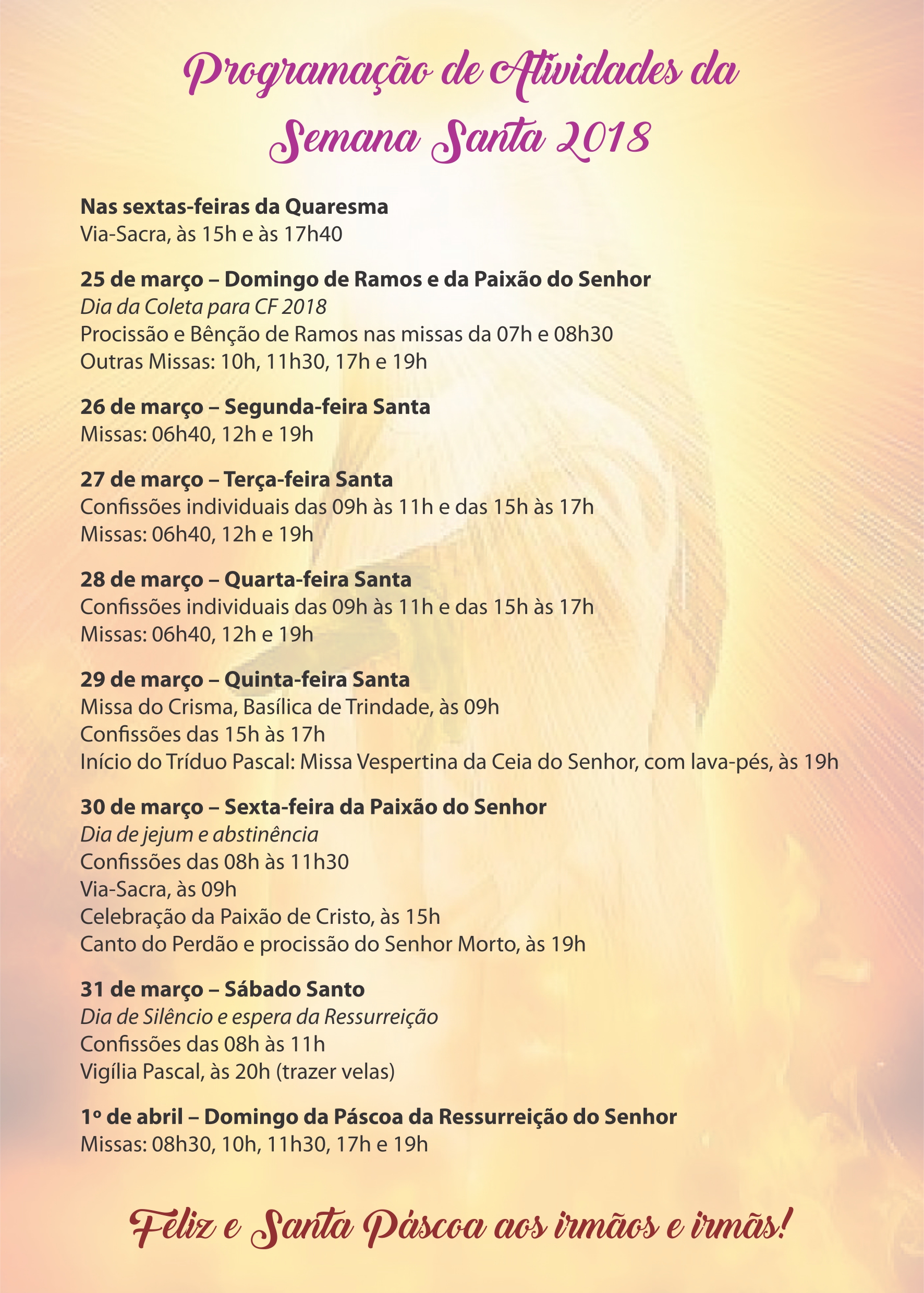 Cantos Para Quinta Feira Santa 2018 Arquidiocese De Goiania Comunicacao Noticias Programacao Semana Santa 2018